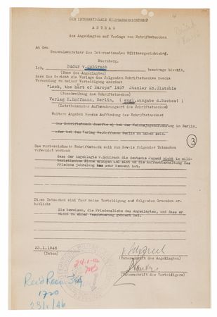 Lot #7195 Baldur von Schirach Document Signed at Nuremberg, Requesting 'Look, the Heart of Europe' as Proof of His “Effort of Trying to Preserve Peace” - Image 1