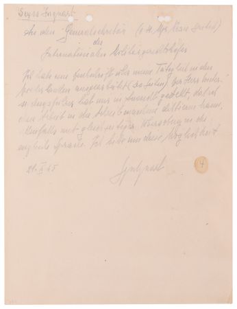 Lot #7178 Arthur Seyss-Inquart (2) Autograph Letters Signed at Nuremberg, Working Within the IMT's Bureaucracy to Mount His Defense - Image 1