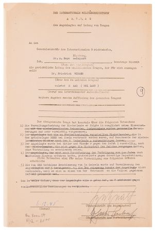 Lot #7173 Arthur Seyss-Inquart Document Signed at Nuremberg on the Shooting of Dutch Resistors: 