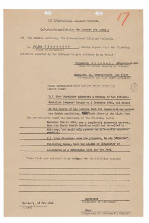 Lot #7152 Julius Streicher Document Signed at Nuremberg, Denying Responsibility for Kristallnacht - Image 2