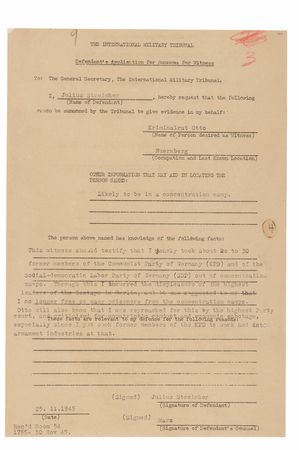 Lot #7150 Julius Streicher (2) Documents Signed at Nuremberg, Seeking Testimony on Kristallnacht and Concentration Camp Prisoners - Image 2