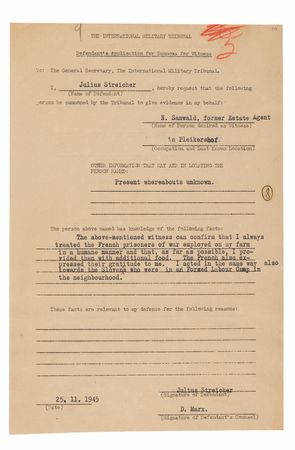Lot #7155 Julius Streicher (2) Documents Signed at Nuremberg, Claiming Humane Treatment of French POWs and Denying Business Interest in Der Sturmer - Image 2