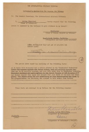 Lot #7149 Julius Streicher (2) Documents Signed at Nuremberg, Pleading Innocence in Kristallnacht: 