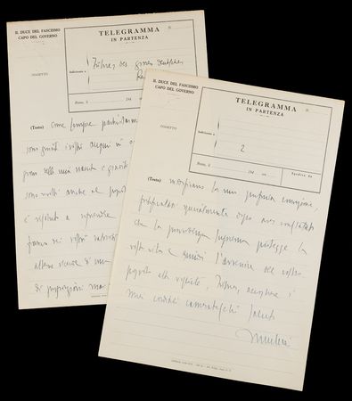 Lot #7034 Benito Mussolini Autograph Telegram