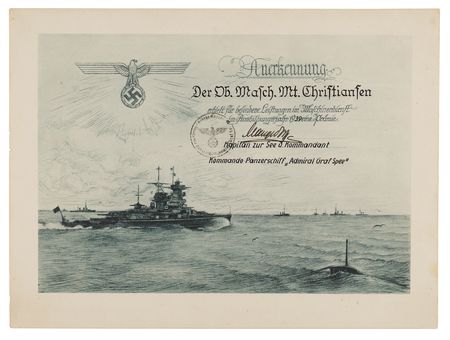Lot #7006 Hans Langsdorff Signed Admiral Graf Spee