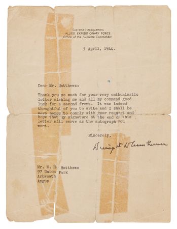 Lot #7036 Dwight D. Eisenhower World War II–Dated