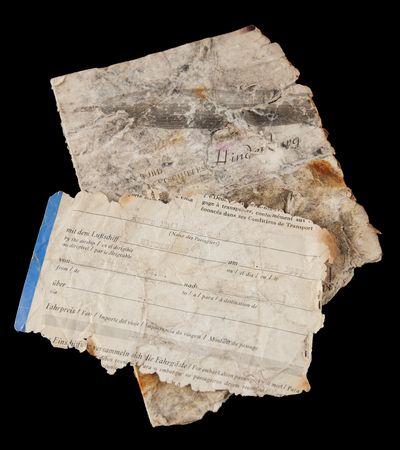 Lot #7015 Hindenburg Disaster: Original Ticket, Radiogram, Wine Menu, and Zeppelin China Fragment Recovered from Wreckage - Image 5