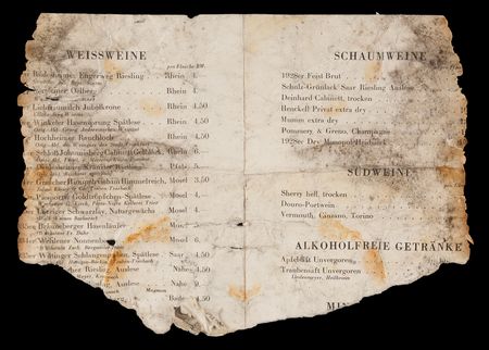 Lot #7015 Hindenburg Disaster: Original Ticket, Radiogram, Wine Menu, and Zeppelin China Fragment Recovered from Wreckage - Image 6
