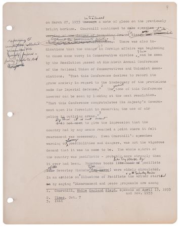 Lot #7001 John F. Kennedy Original Hand-Corrected Manuscript for Why England Slept (circa 1939–1940) - 13-Page Chapter on British Rearmament - Image 9