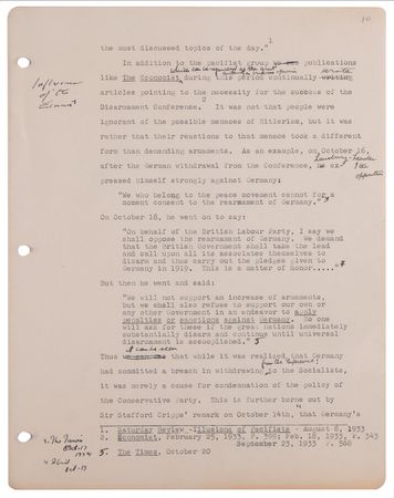 Lot #7001 John F. Kennedy Original Hand-Corrected Manuscript for Why England Slept (circa 1939–1940) - 13-Page Chapter on British Rearmament - Image 10