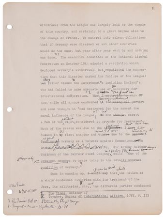 Lot #7001 John F. Kennedy Original Hand-Corrected Manuscript for Why England Slept (circa 1939–1940) - 13-Page Chapter on British Rearmament - Image 11