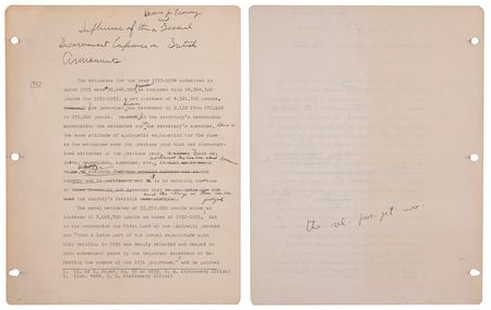 Lot #7001 John F. Kennedy Original Hand-Corrected Manuscript for Why England Slept (circa 1939–1940) - 13-Page Chapter on British Rearmament - Image 1