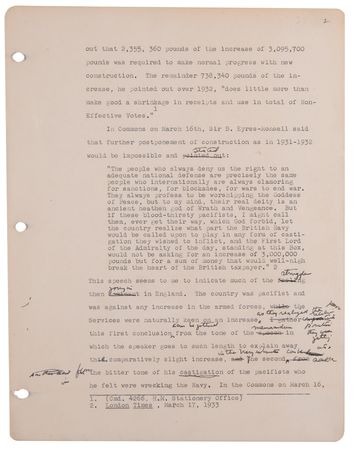 Lot #7001 John F. Kennedy Original Hand-Corrected Manuscript for Why England Slept (circa 1939–1940) - 13-Page Chapter on British Rearmament - Image 2