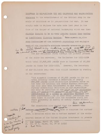 Lot #7001 John F. Kennedy Original Hand-Corrected Manuscript for Why England Slept (circa 1939–1940) - 13-Page Chapter on British Rearmament - Image 4