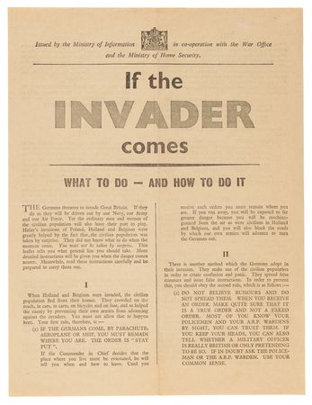 Lot #7020 Winston Churchill Lot of (9) Items, Featuring the 1940 ‘If the Invader Comes’ Leaflet and ‘Dunkirk to Berlin’ Poster Map - Image 1