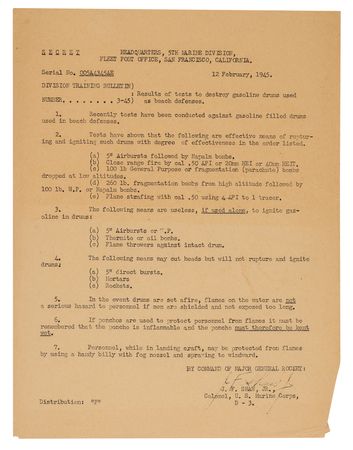 Lot #7077 Iwo Jima 5th Marine Division Archive of (120+) Pages of Top Secret Invasion Plans, Intelligence Reports, Maps, and Battlefield Ammunition Records - Image 6