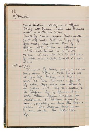 Lot #7100 World War II Naval Diary - Recording News of the Atomic Bomb and Japan’s Surrender (June–September 1945) - Image 2