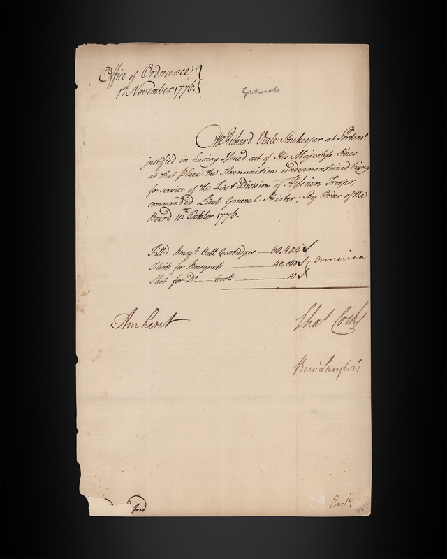 Lot 8035 Lord Jeffrey Amherst Revolutionary War–Dated Document Signed, Issuing Arms to the First Hessian Troops Sent to America (1776)