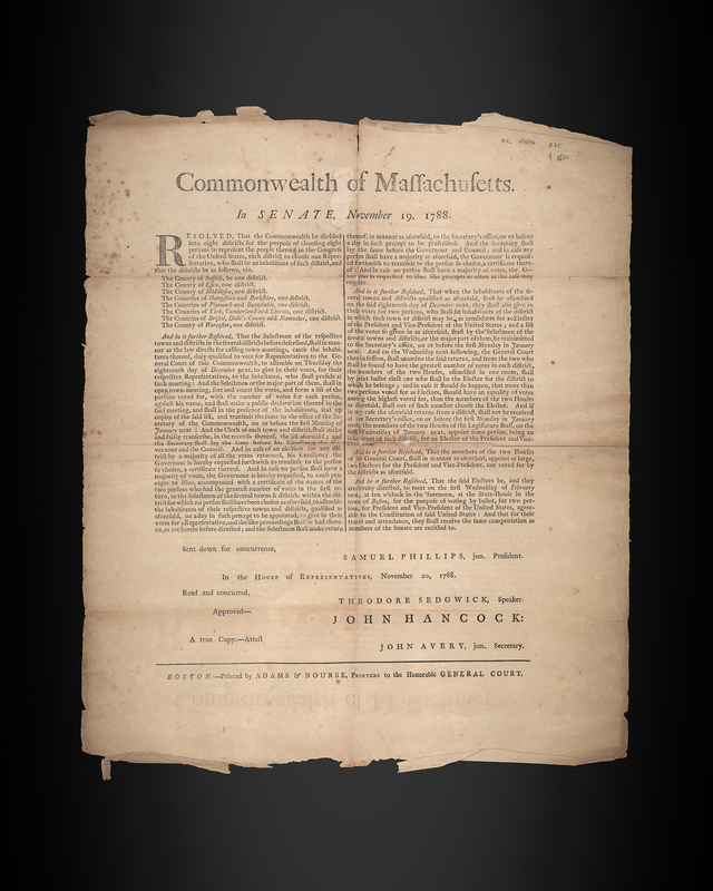 Lot 8056 John Hancock Broadside for the Selection of Massachusetts' Electors in the First Presidential Election
