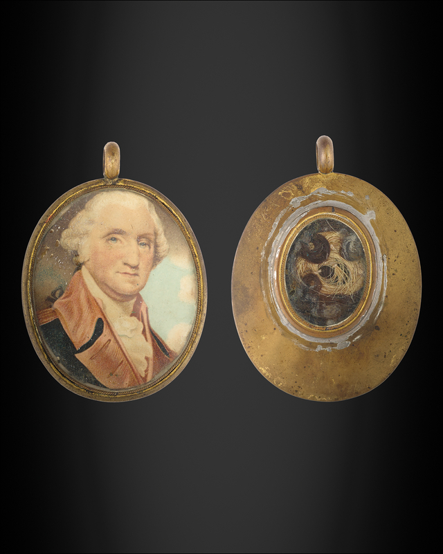 Lot 8067 George Washington Memorial Portrait Pendant with Locks of Hair Attributed to George and Martha Washington, Descended Through the Family of Major General Benjamin Lincoln