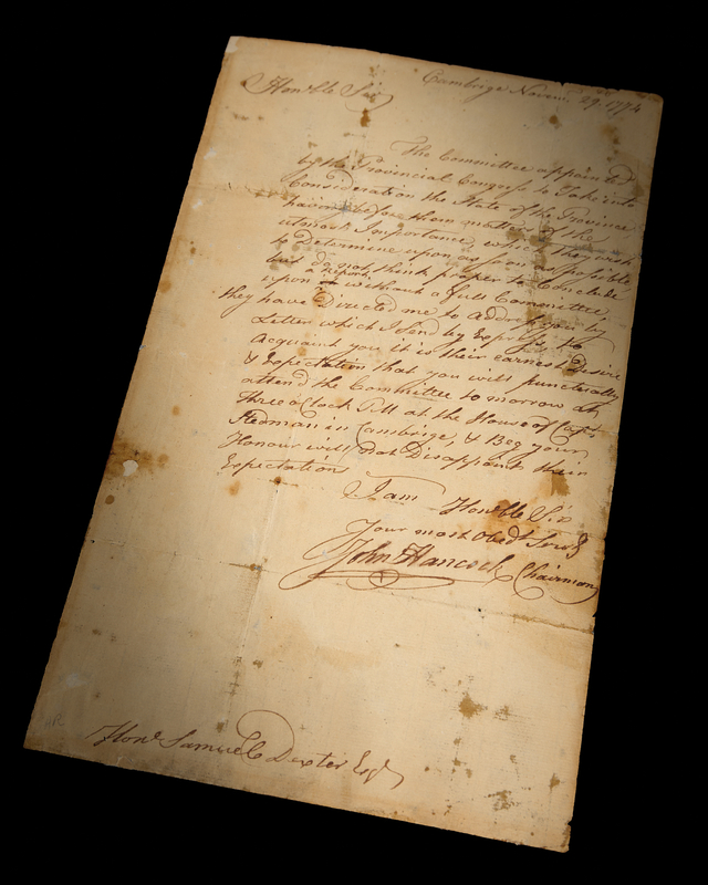 Lot 8005 John Hancock War-Dated Autograph Letter Signed as Chairman of the Massachusetts Provincial Congress, Urgently Summoning a Delegate to a Committee Meeting in Cambridge (1774)