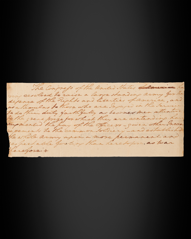 Lot 8015 George Washington Revolutionary War-Era Handwritten Manuscript Fragment on Raising 