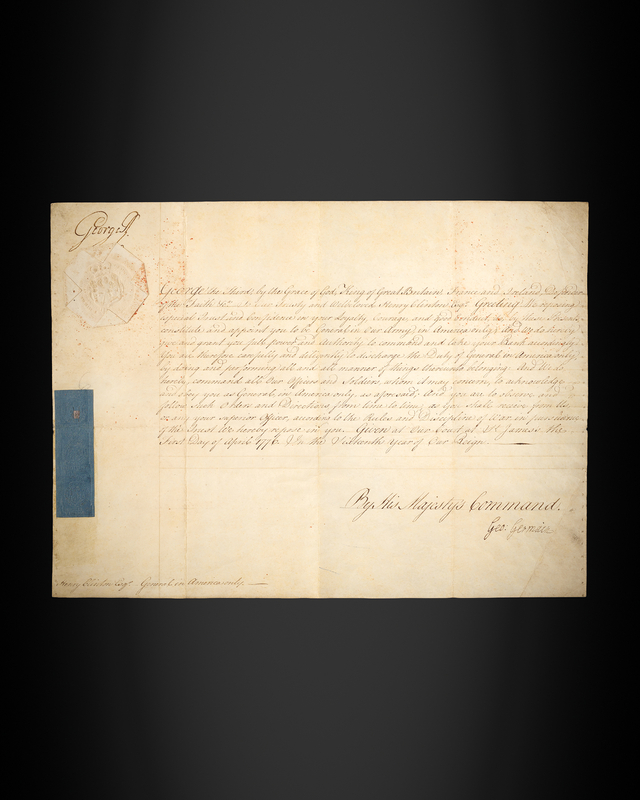 Lot 8037 King George III Signed Royal Military Commission, Countersigned by Lord George Germain, Appointing Sir Henry Clinton 