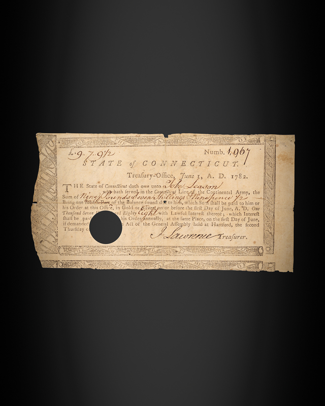 Lot 8044 John Lawrence War-Dated Signed Connecticut Pay Order, Issued to a Free Black Soldier and Veteran of Germantown, Monmouth, and Valley Forge (1782)