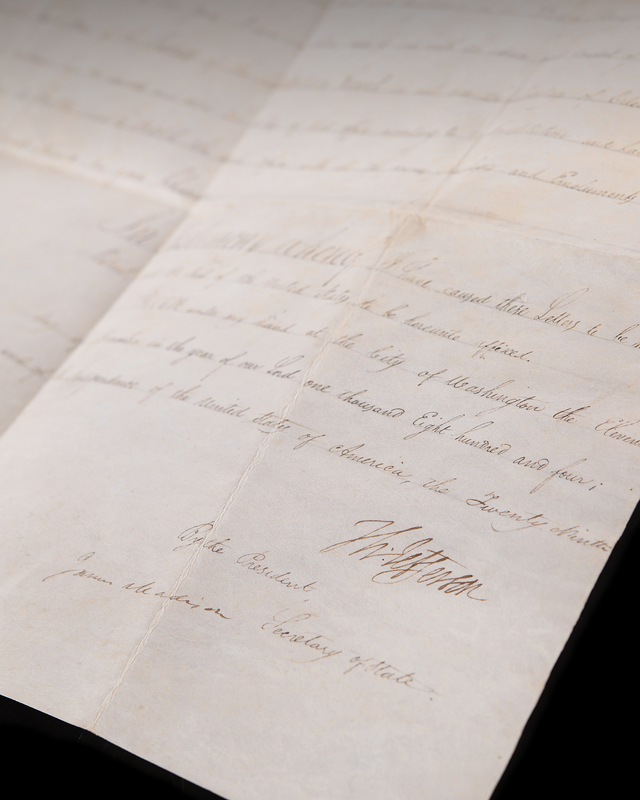 Lot 8071 Thomas Jefferson and James Madison Document Signed as President and Secretary of State, Appointing Aaron Burr’s Stepson to the Superior Court of the Territory of Orleans After the Louisiana Purchase (1804)