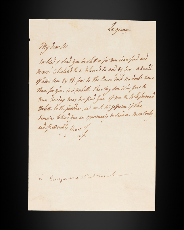 Lot 8076 Marquis de Lafayette Autograph Letter Signed, Corresponding with Jefferson, Monroe, and the President