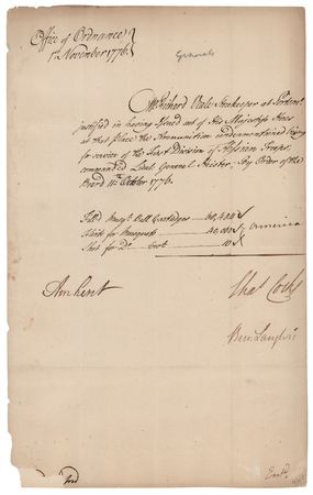 Lot #8035 Lord Jeffrey Amherst Revolutionary War–Dated Document Signed, Issuing Arms to the First Hessian Troops Sent to America (1776) - Image 2