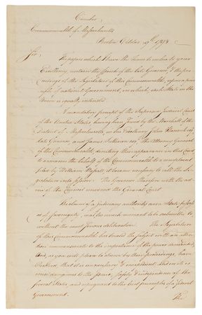 Lot #8061 Samuel Adams Letter Signed on His First Day as Governor of Massachusetts on 