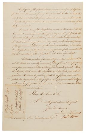 Lot #8061 Samuel Adams Letter Signed on His First Day as Governor of Massachusetts on 