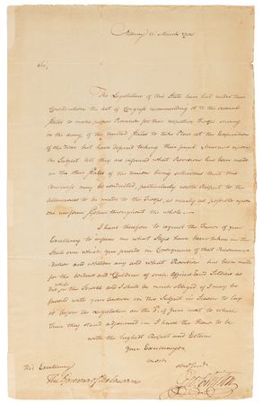Lot #8041 George Clinton War-Dated Letter Signed to Delaware Governor Caesar Rodney, Urging Uniform Interstate Provisions for Continental Soldiers and Their Families (1780) - Image 2