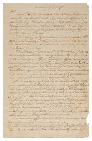 Lot #8051 Shays’ Rebellion: Aaron Hill Letter Signed for the Selectmen of Cambridge - 