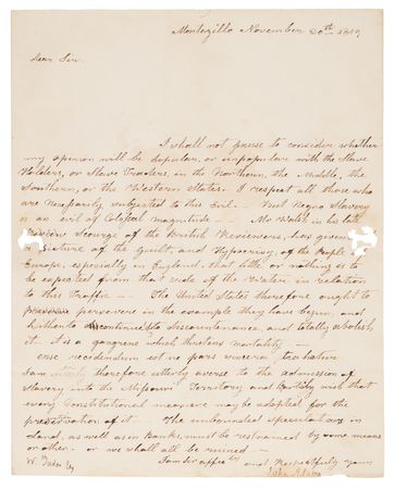 Lot #8069 John Adams Letter Signed, Declaring 
