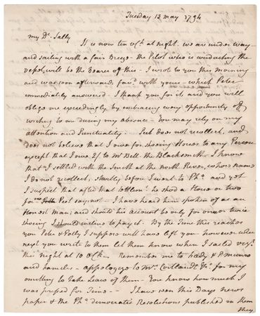 Lot #8062 John Jay Autograph Letter Signed, Writing Home While En Route to London to Negotiate the Jay Treaty - Image 2