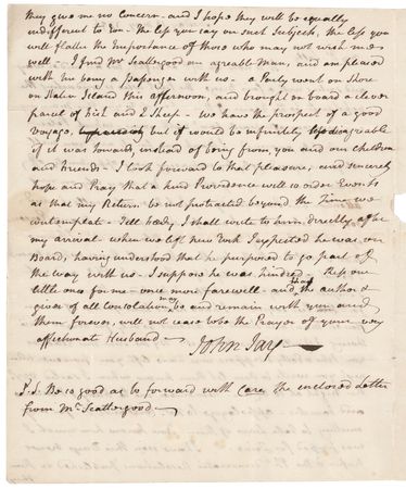 Lot #8062 John Jay Autograph Letter Signed, Writing Home While En Route to London to Negotiate the Jay Treaty - Image 3