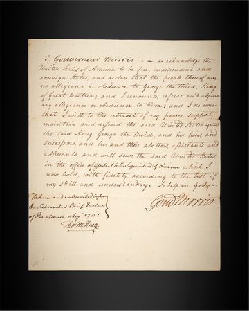 Lot #8042 Gouverneur Morris Twice-Signed Oath of