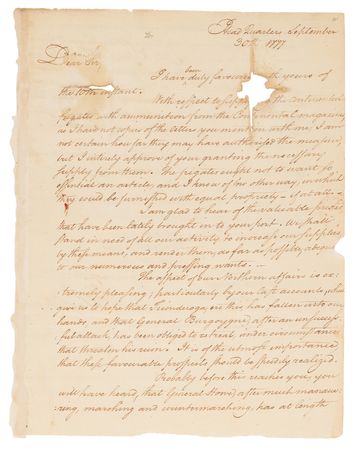 Lot #8016 George Washington War-Dated Letter Signed, Penned in the Hand of Alexander Hamilton Four Days Before the Battle of Germantown, Addressing the Philadelphia Campaign, Burgoyne's Northern Collapse, and the Road to Saratoga (1777) - Image 2