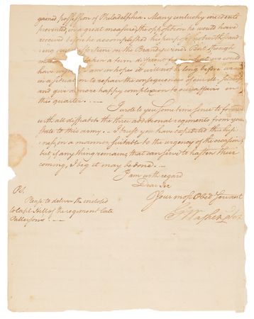 Lot #8016 George Washington War-Dated Letter Signed, Penned in the Hand of Alexander Hamilton Four Days Before the Battle of Germantown, Addressing the Philadelphia Campaign, Burgoyne's Northern Collapse, and the Road to Saratoga (1777) - Image 3