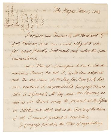 Lot #8029 John Adams Autograph Letter Signed from The Hague, Addressing Benjamin Franklin, John Jay, and the Organization of American Diplomacy Following the Treaty of Paris (1784) - Image 2