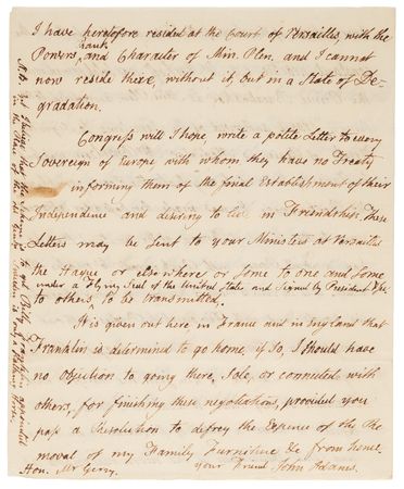 Lot #8029 John Adams Autograph Letter Signed from The Hague, Addressing Benjamin Franklin, John Jay, and the Organization of American Diplomacy Following the Treaty of Paris (1784) - Image 4