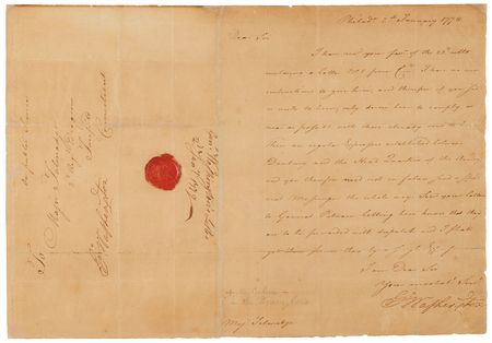 Lot #8018 George Washington War-Dated Letter Signed to Major Benjamin Tallmadge with Original Franked Address Panel, Directing Culper Ring Intelligence Courier Routes and Referencing Founding Spy Abraham Woodhull (1779) - Image 2