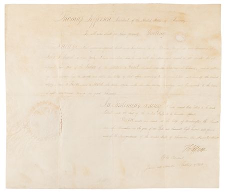 Lot #8071 Thomas Jefferson and James Madison Document Signed as President and Secretary of State, Appointing Aaron Burr’s Stepson to the Superior Court of the Territory of Orleans After the Louisiana Purchase (1804) - Image 2
