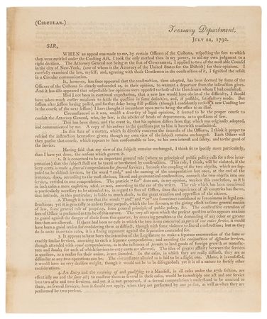 Lot #8060 Alexander Hamilton Signed Treasury Department Circular on the Interpretation of the Coasting Act - Image 2