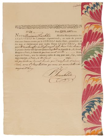 Lot #8026 Benjamin Franklin Twice-Signed 1,500,000-Livre Promissory Note Binding the United States to Repay France for Funding the Revolutionary War - Printed on Franklin’s Own Press (1782) - Image 2