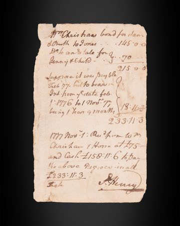 Lot #8010 Patrick Henry Autograph Document Signed,